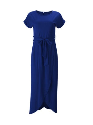 Langes Sommerkleid mit Gürtel & Beinschlitz – Elegant & Luftig